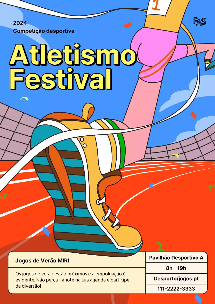 Promover o InterHigh, uma competição desportiva nacional de ensino secundário pop, com uma ilustração a laranja e azul de um corredor.