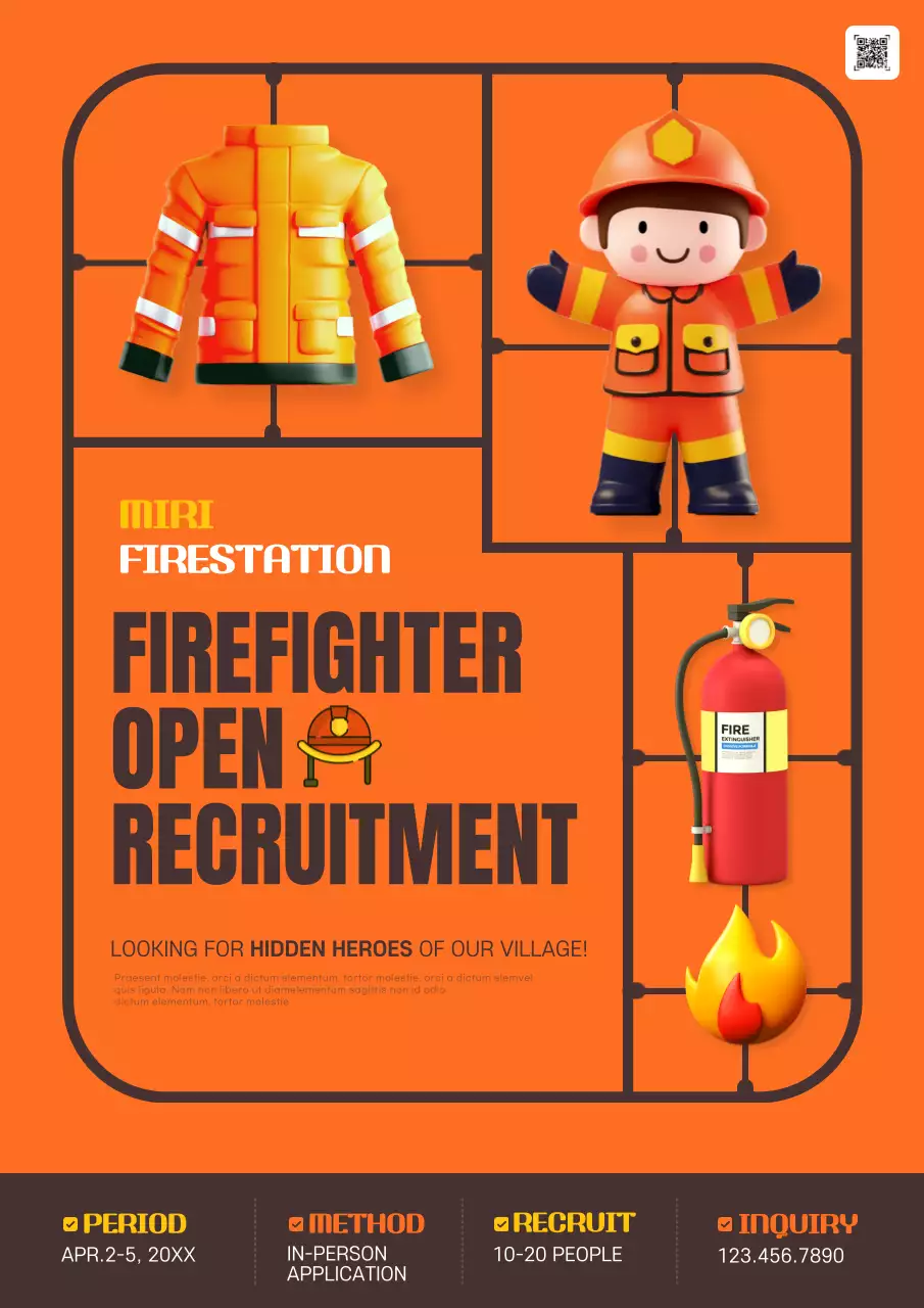 Orange Retro Firefighter Recruitment Poster