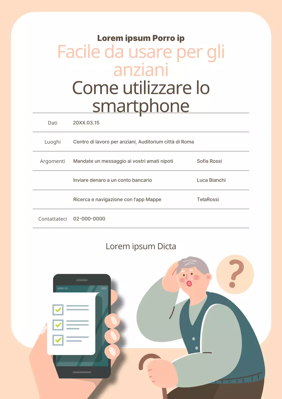 Annuncio del programma di formazione per smartphone beige e accogliente per anziani