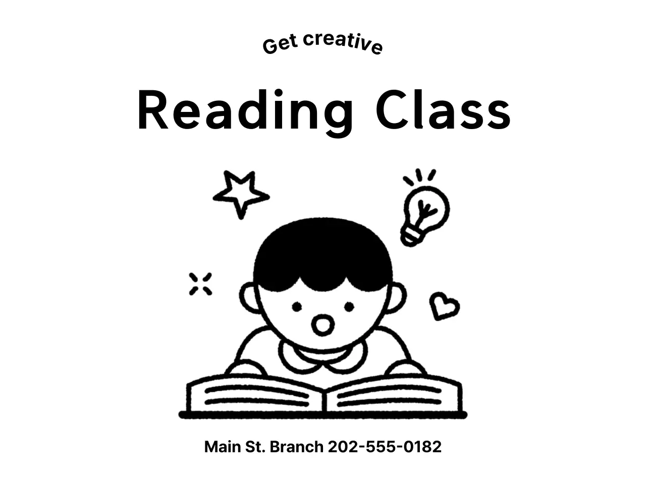 School promotional design with illustration of a child reading a book
