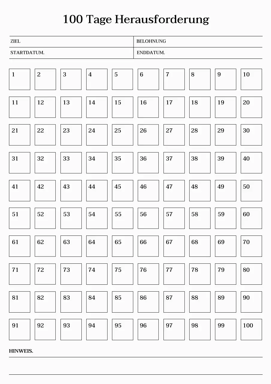 Emotionaler 100-Tage-Zielkalender mit Serifenschrift und beigem Hintergrund