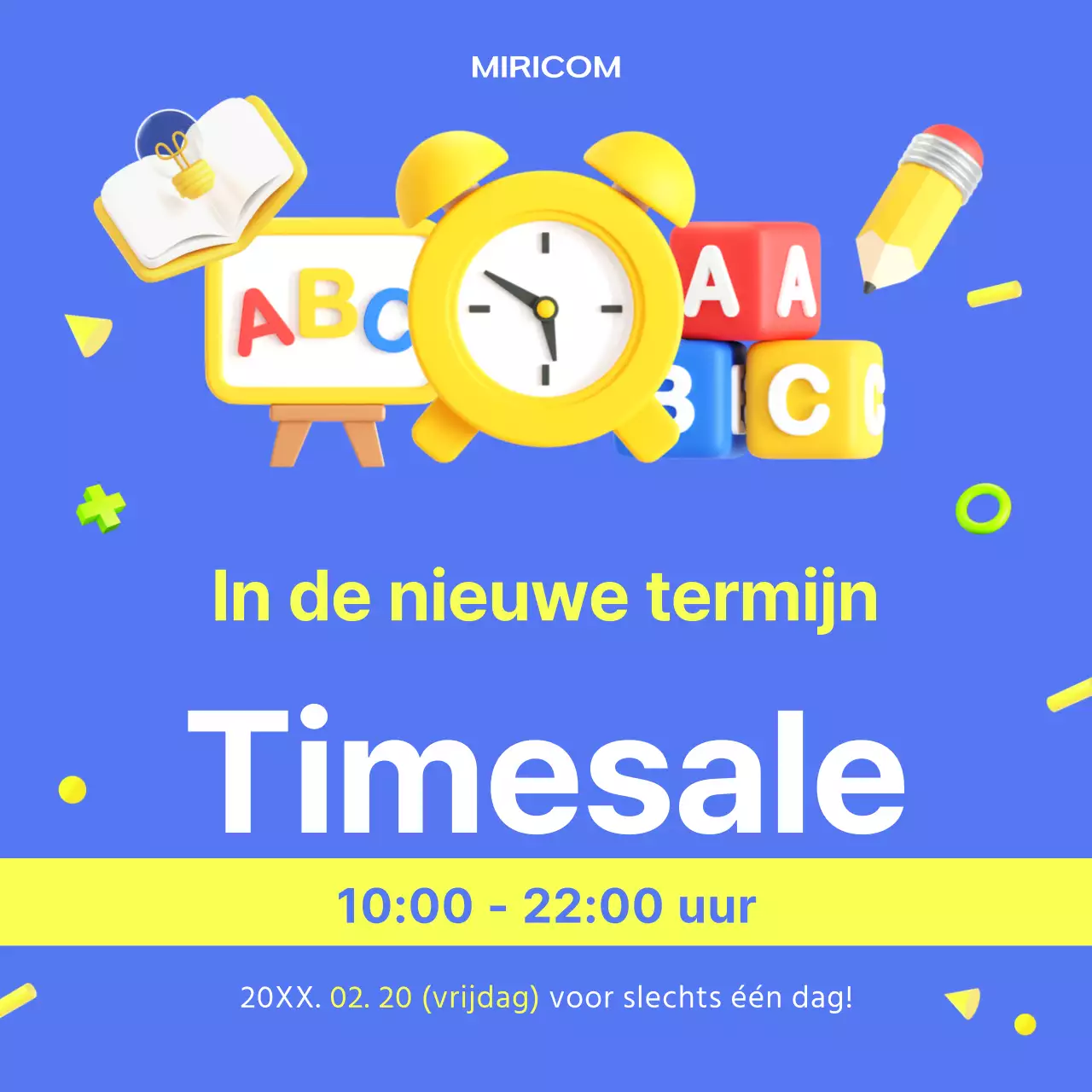 Promoot back-to-school evenementen met blauwe en fluorescerende kleuren