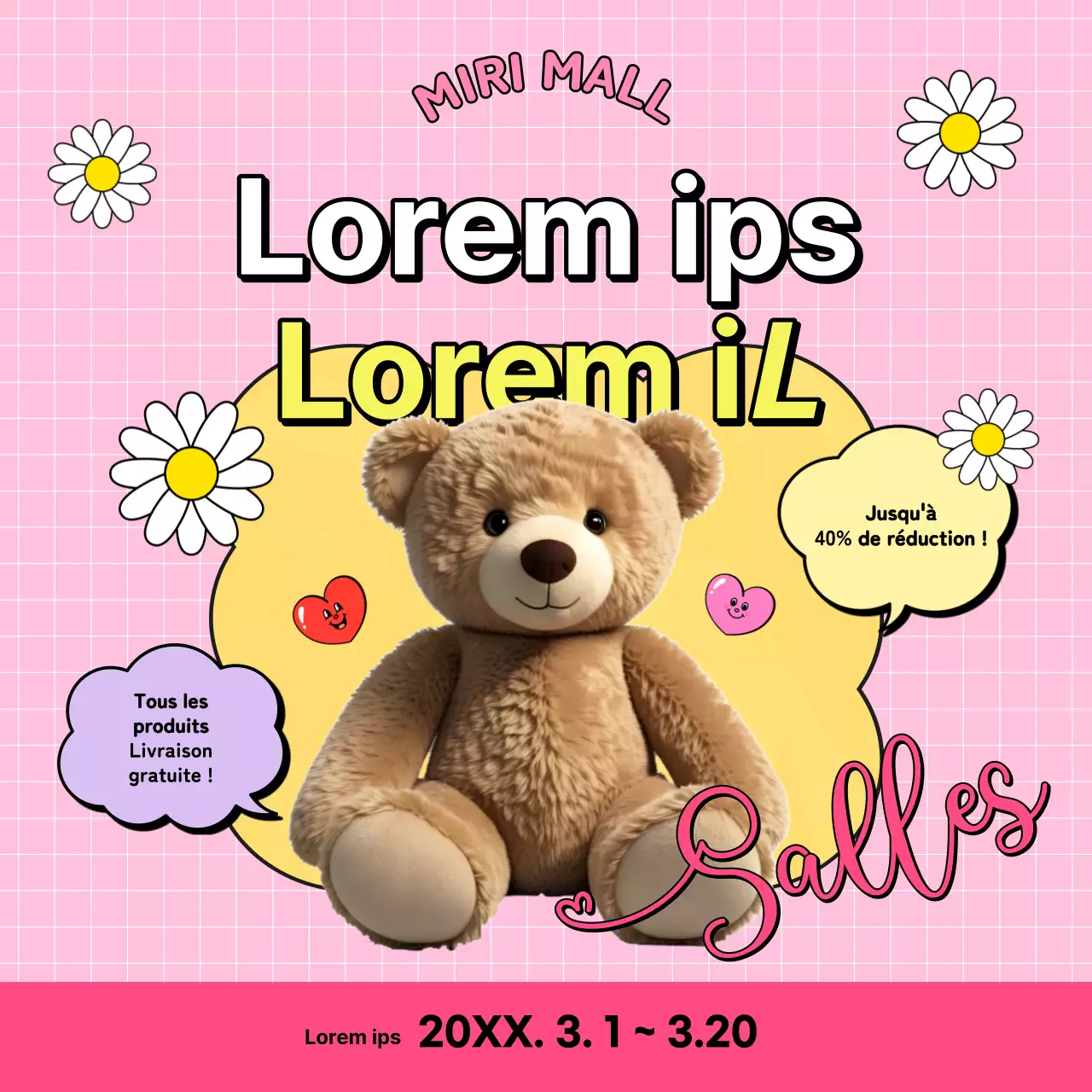 Faites la promotion de votre événement de papeterie pour la rentrée scolaire avec de jolies étiquettes jaunes et roses.