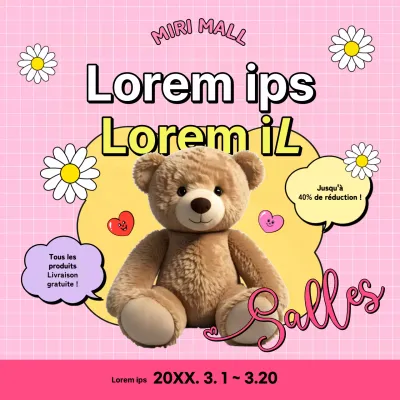 Faites la promotion de votre événement de papeterie pour la rentrée scolaire avec de jolies étiquettes jaunes et roses.