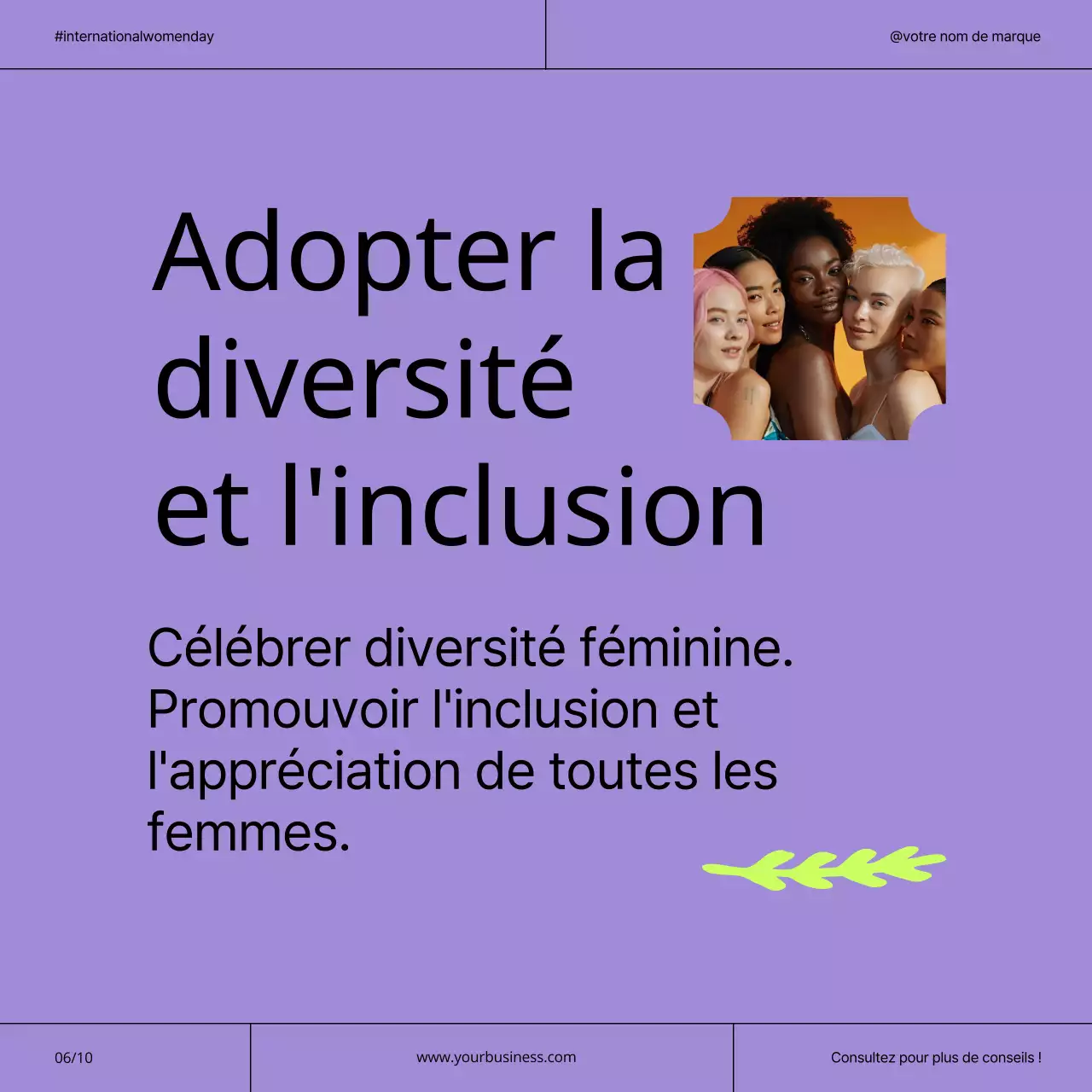 Campagne moderne pour la Journée internationale de la femme : violet et néon