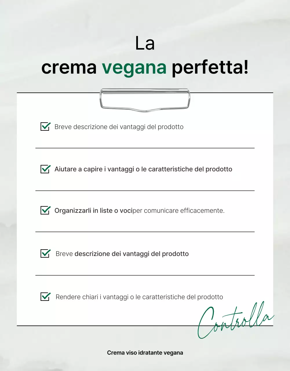 Promuovere una semplice pagina di controllo della cosmesi naturale verde e bianca