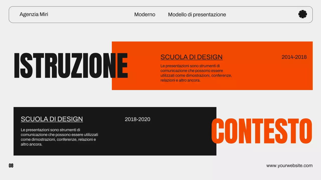 Portafoglio creativo di design grafico moderno arancione e nero