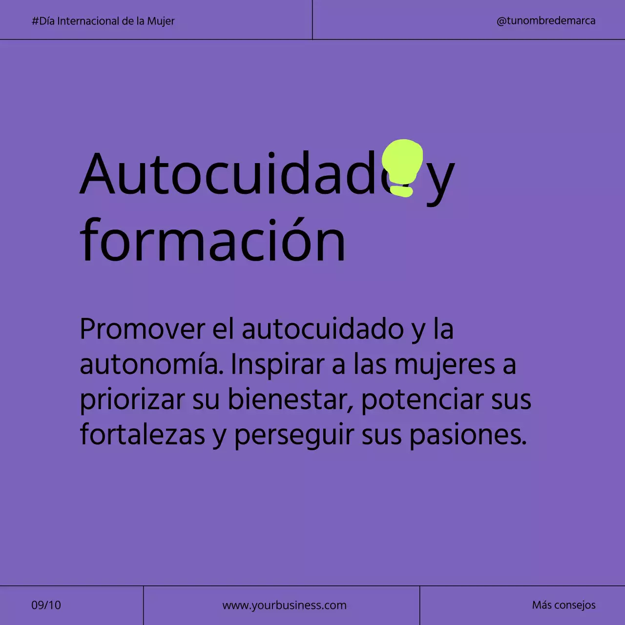 Campaña moderna del Día Internacional de la Mujer en morado y neón