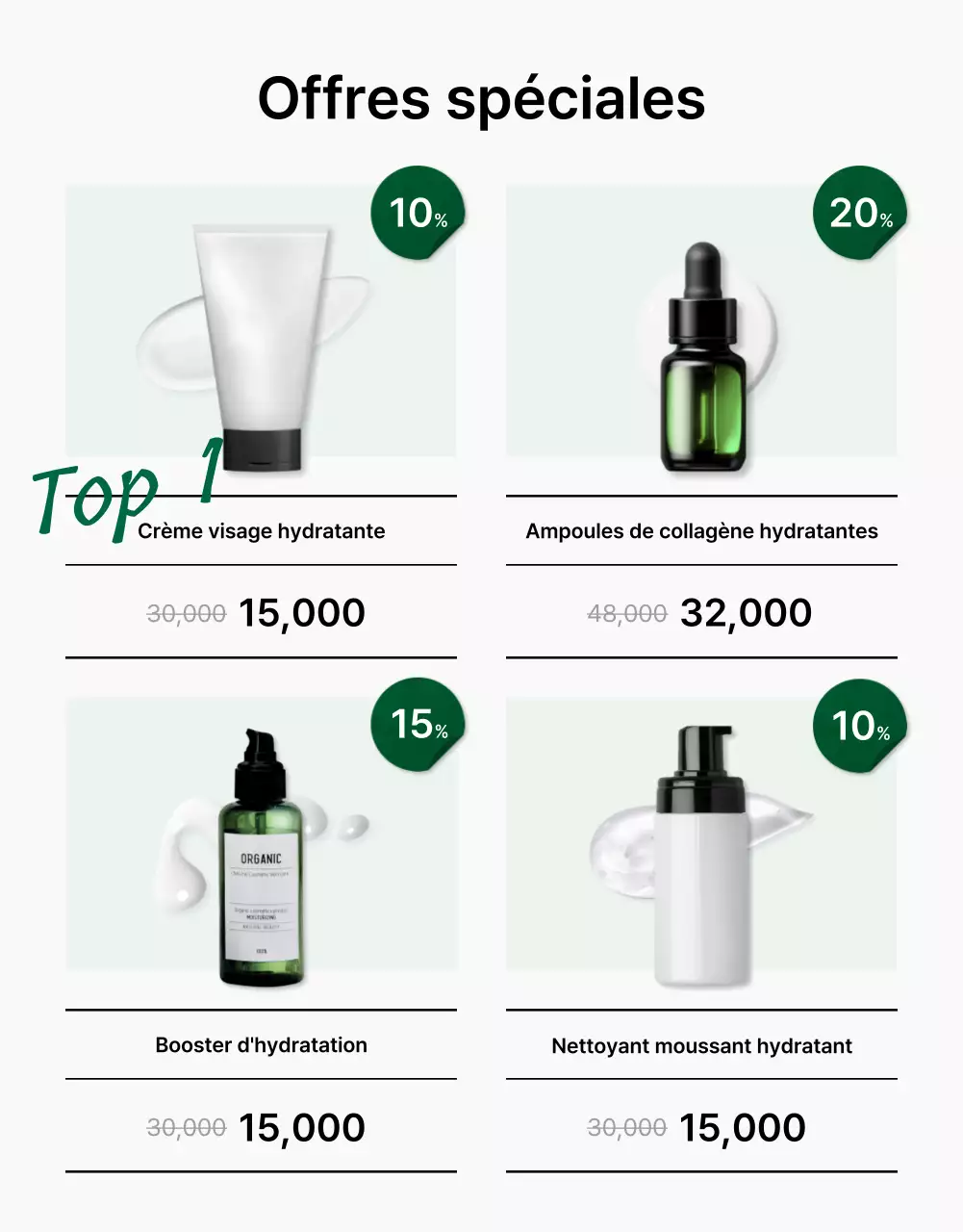 Promouvoir des cosmétiques simples et naturels en vert et blanc