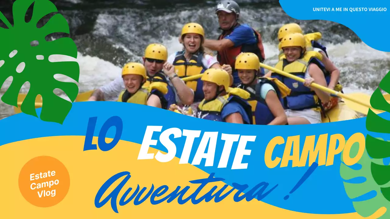 Promuovete le avventure tropicali del campo estivo con i colori blu e giallo.