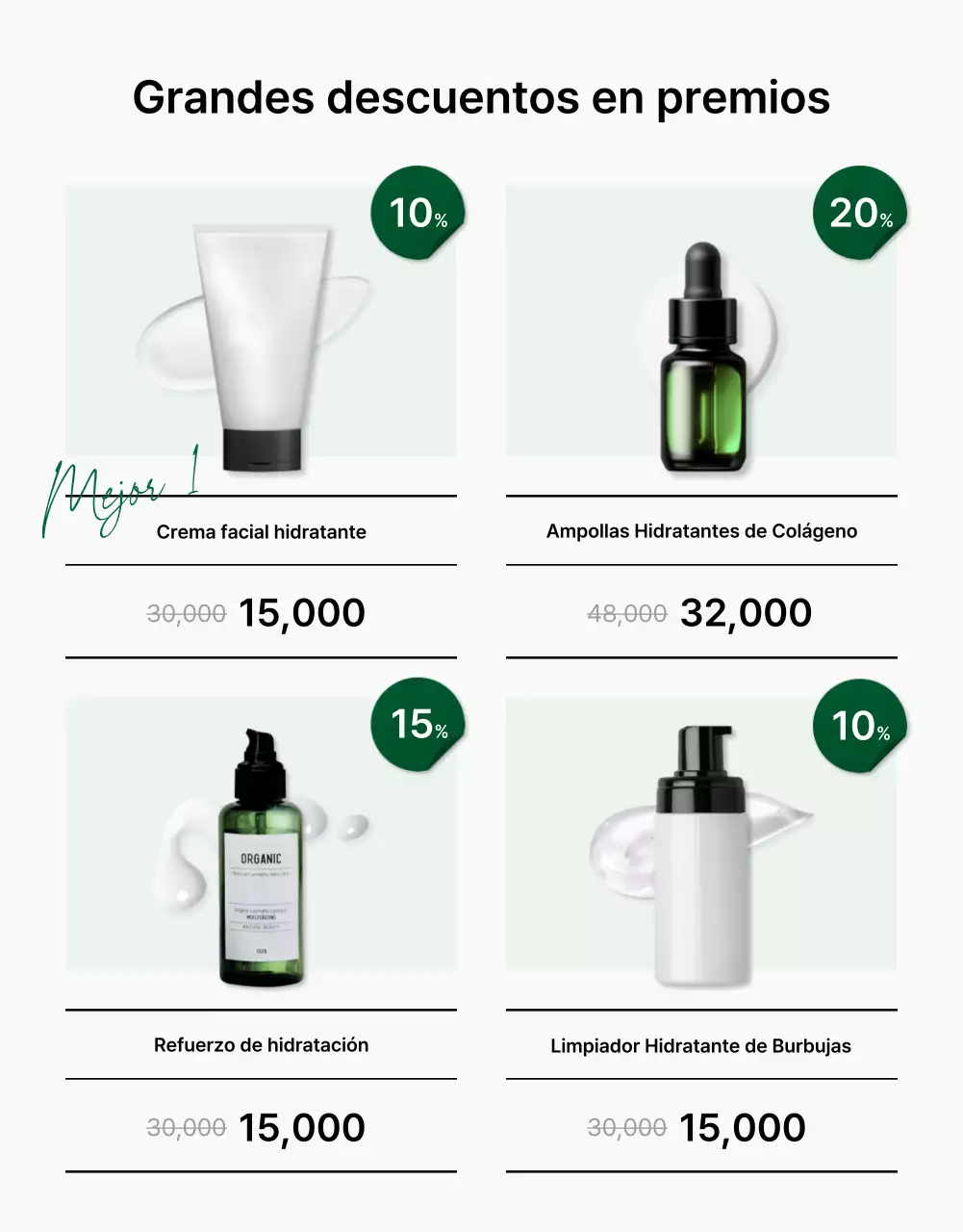 Promover la cosmética sencilla y natural en verde y blanco