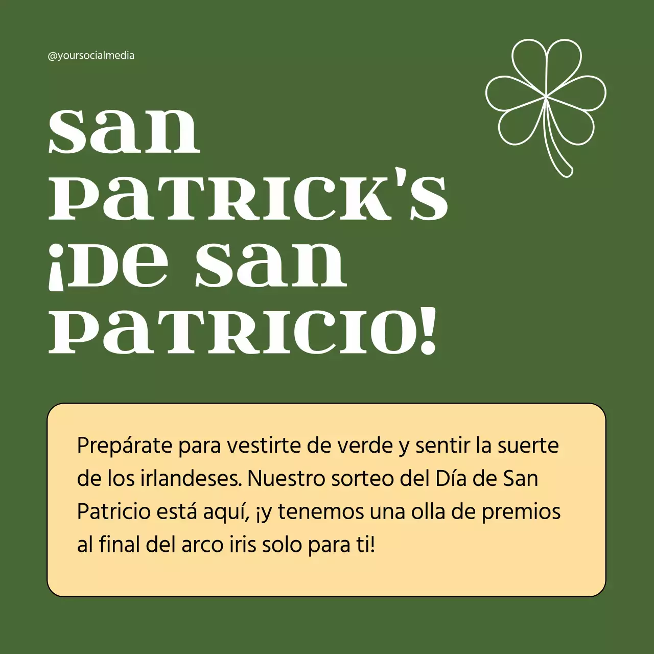 Anuncio retro verde y amarillo para el sorteo del Día de San Patricio