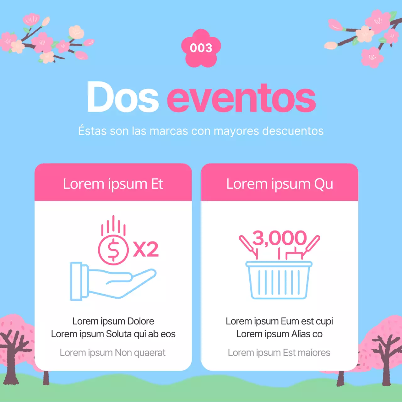 Promueve una bonita venta de primavera en azul claro y rosa