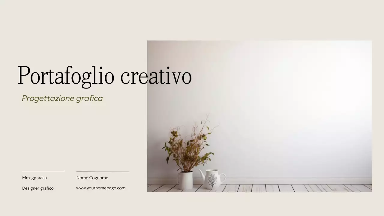 Materiale per portfolio creativo minimalista beige e kaki