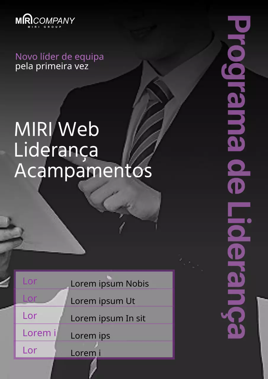 Um anúncio simples a preto e branco e roxo do programa de formação dos trabalhadores