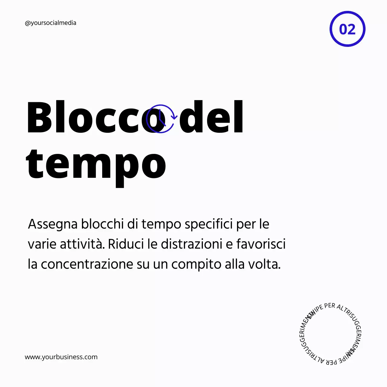 Guida alla produttività in grassetto bianco e blu