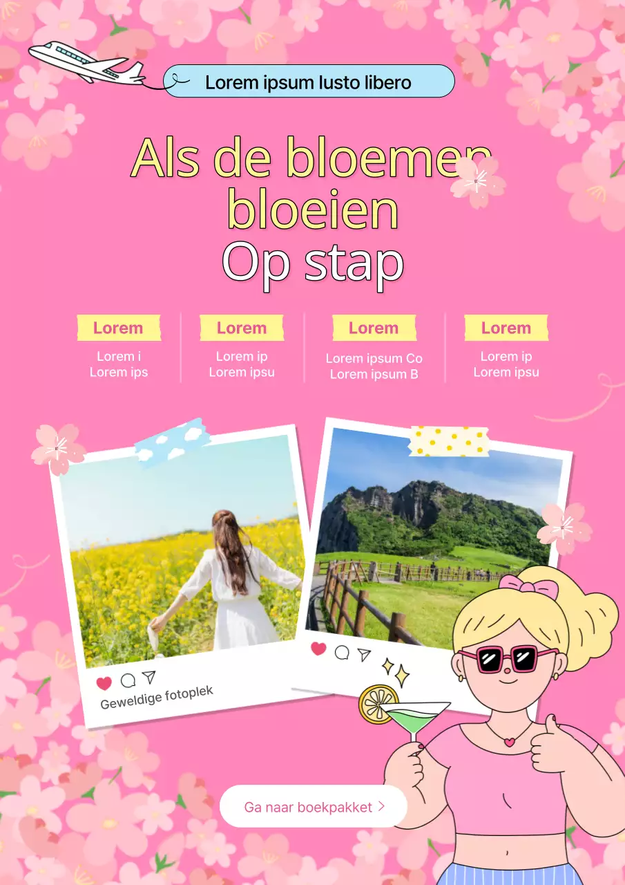 Roze en mooie reisreclames voor de lente