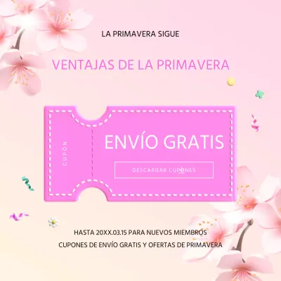 Un moderno anuncio de rebajas de primavera en rosa y morado