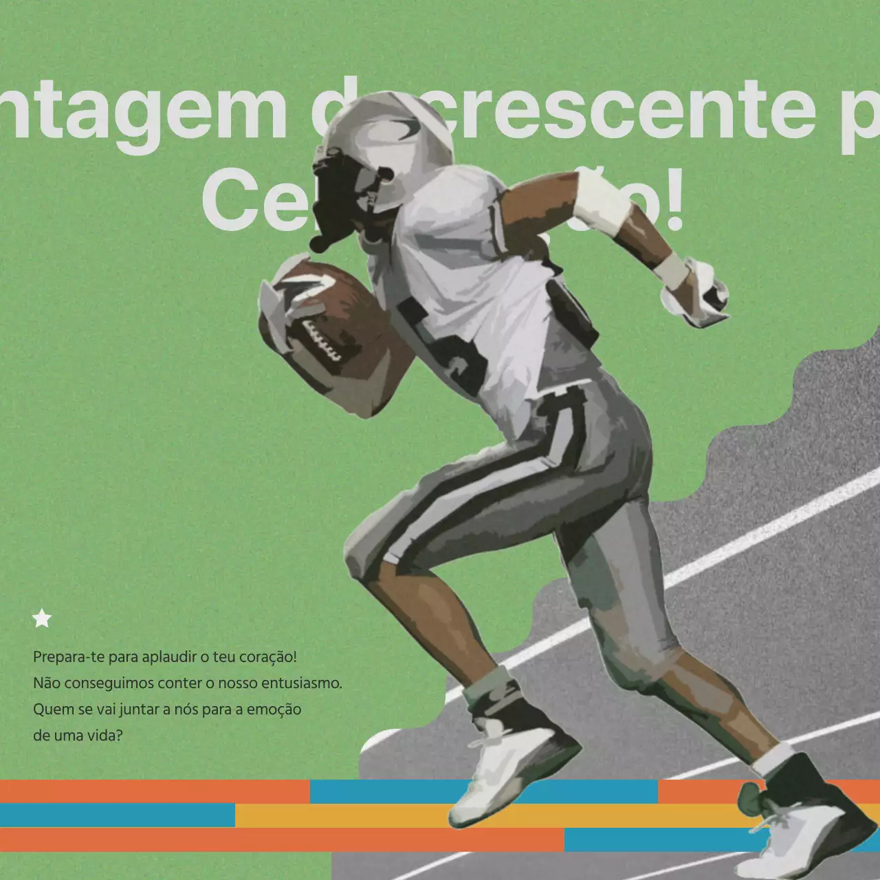 Anúncio desportivo vintage em verde e roxo