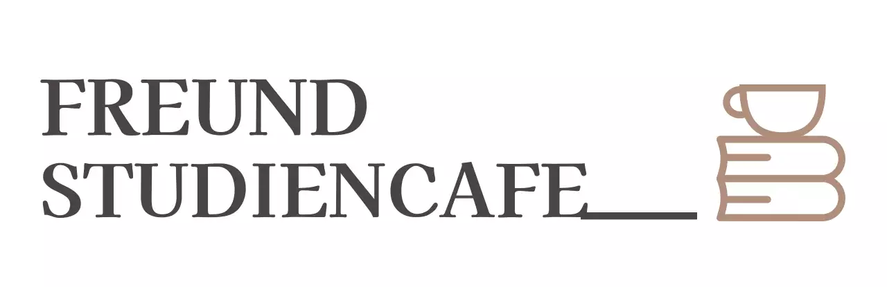 Einfaches Studiencafé mit braunem Kaffee und Buchlinienillustrationen