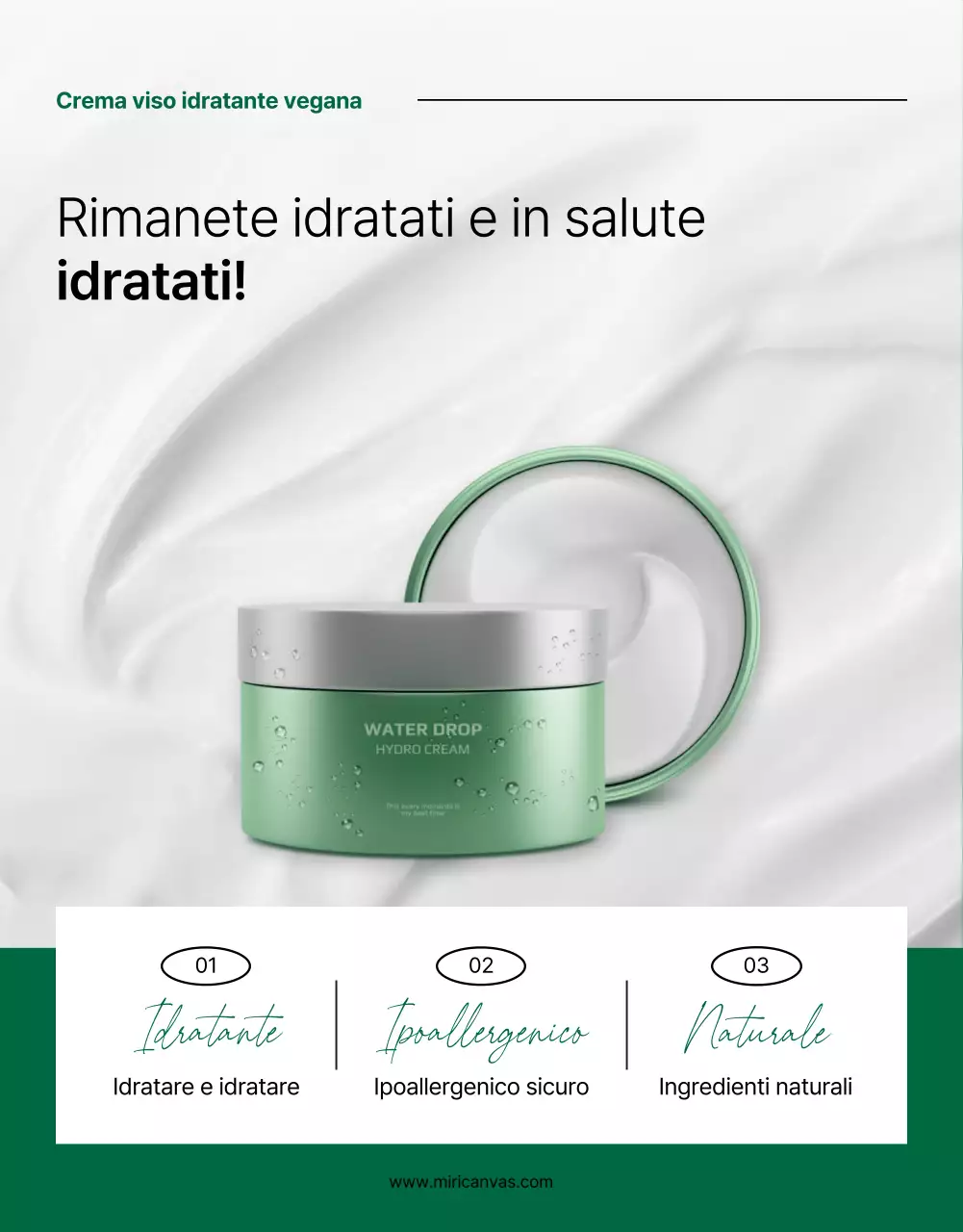 Promuovere un frontespizio semplice, moderno e naturale di cosmetici in verde e bianco