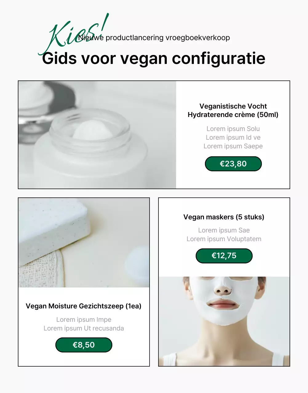 Promoot eenvoudige, natuurlijke cosmetica in groen en wit