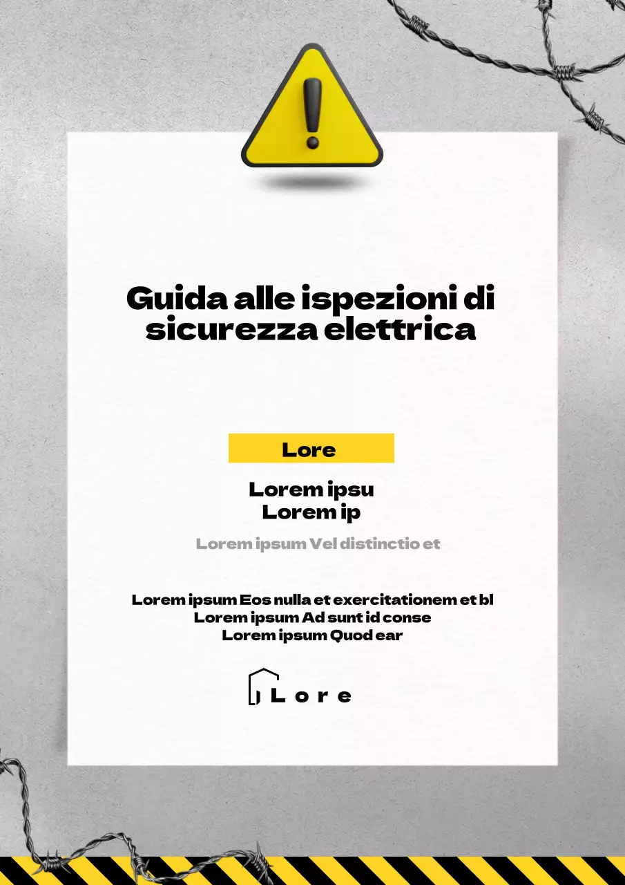 Avvisi di ispezione della sicurezza elettrica evidenziati in nero e giallo
