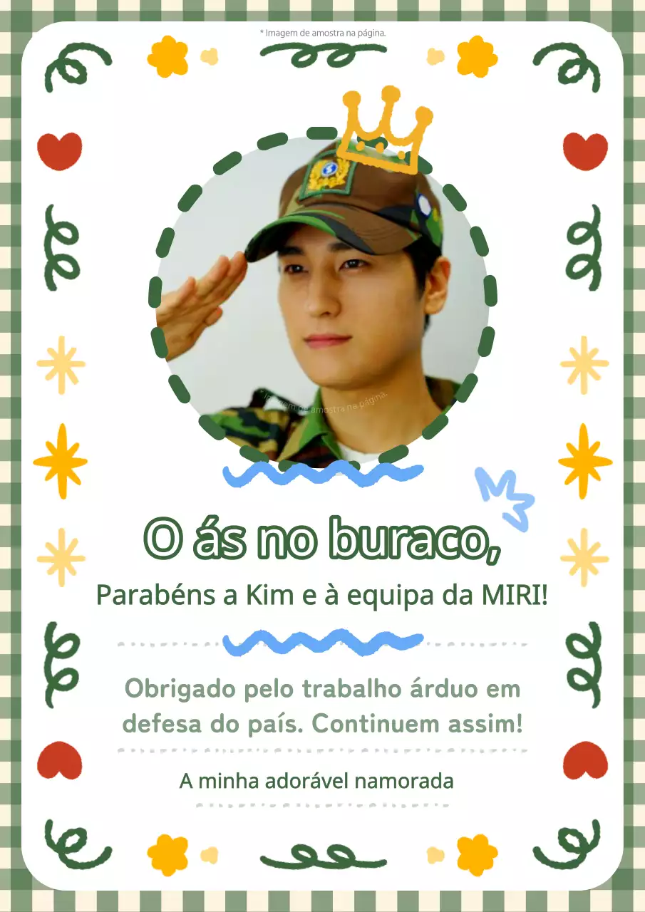 Papel de carta verde e amarelo de felicitações pela reforma militar