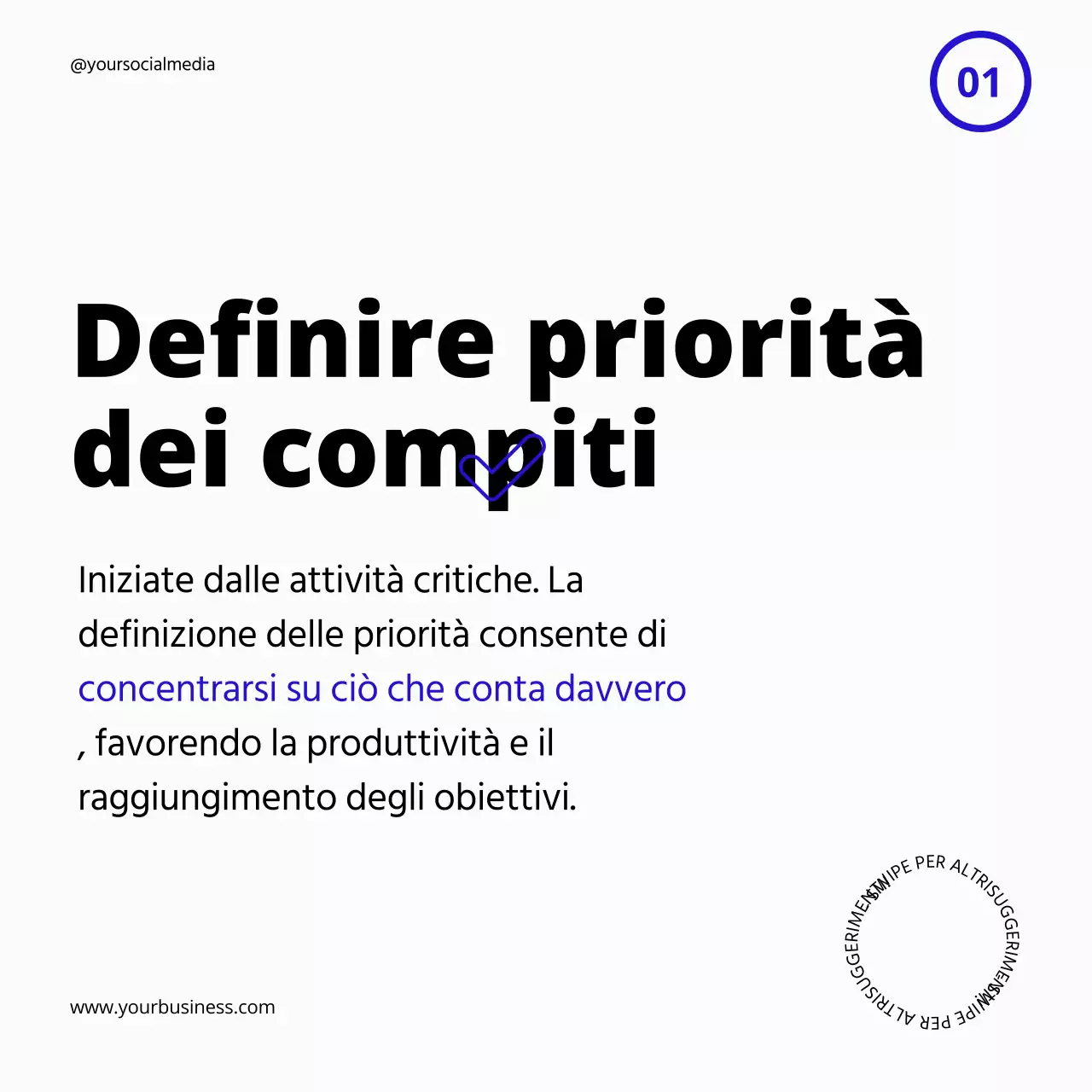 Guida alla produttività in grassetto bianco e blu