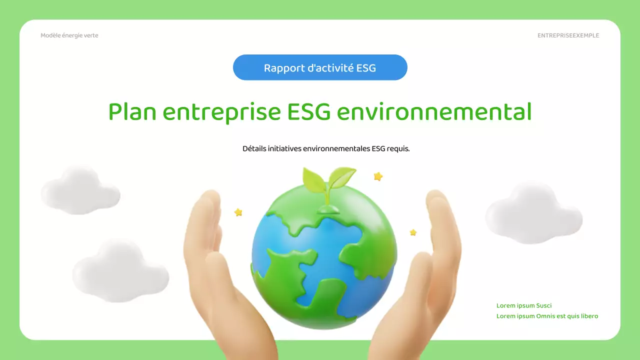Un plan d'affaires ESG simple en vert et bleu