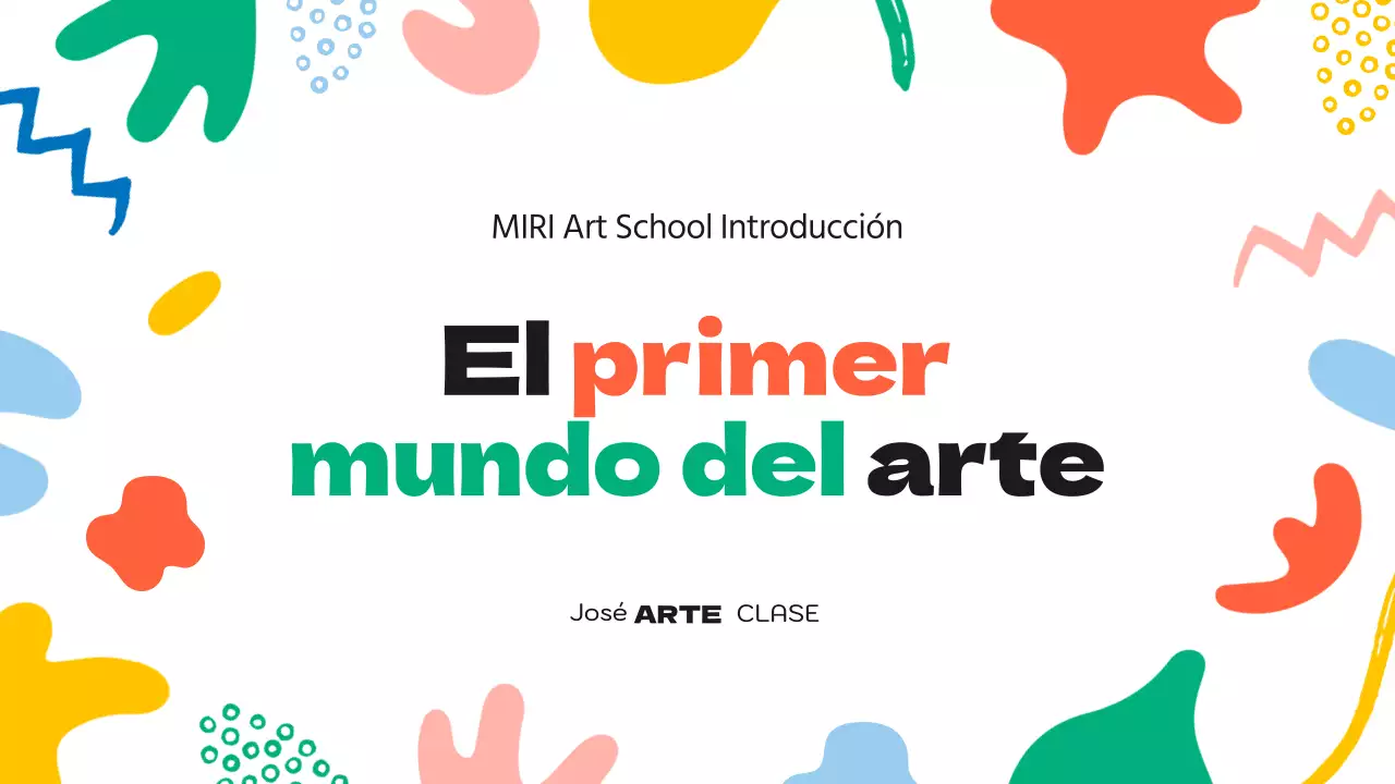Un bonito folleto verde y naranja para una escuela de arte