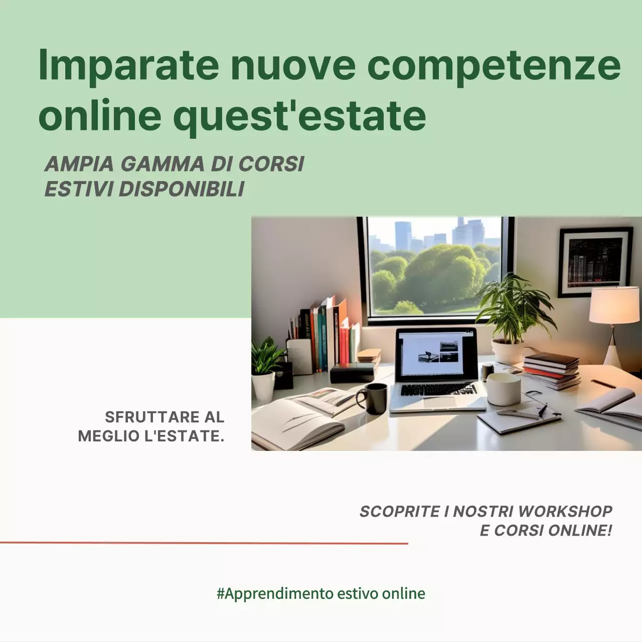Pubblicità minimale di un laboratorio online in bianco e lime