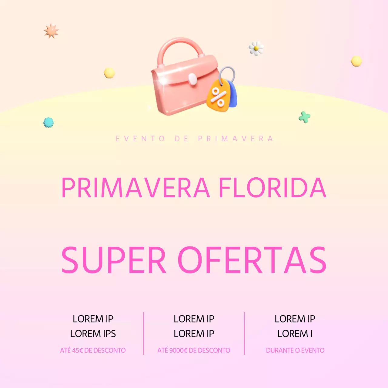 Um anúncio moderno de saldos de primavera em cor-de-rosa e roxo