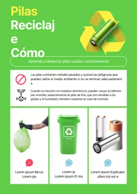 El aviso de reciclaje de pilas verde y amarillo de moda