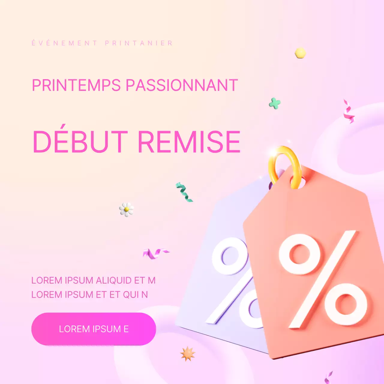 Une annonce de vente de printemps moderne en rose et violet