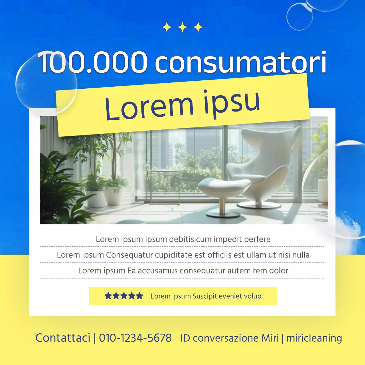 Promuovete la vostra impresa di pulizie con accenti azzurri e gialli