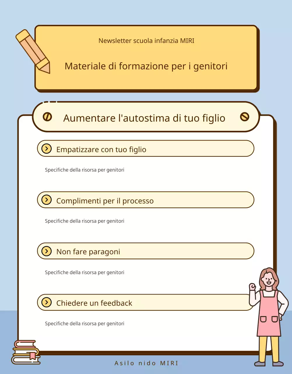 Una raccolta di simpatici annunci per l'asilo giallo e rosa