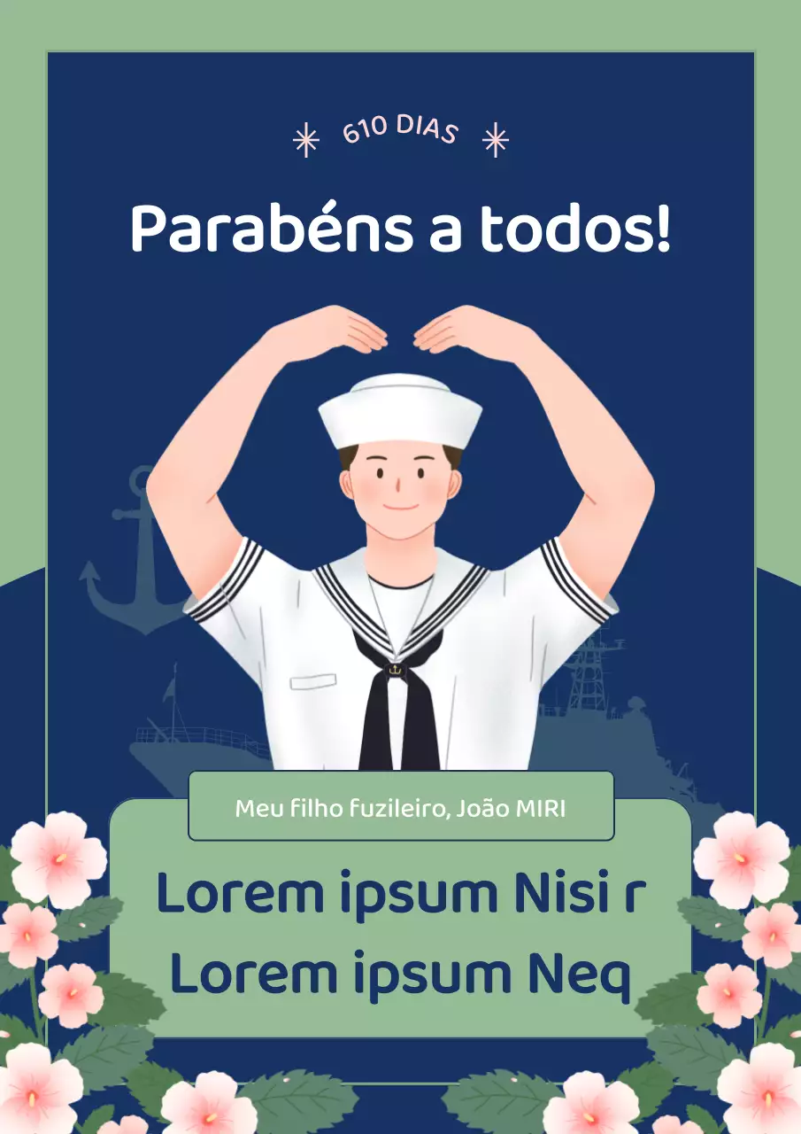 Folheto de promoção militar azul-marinho e verde