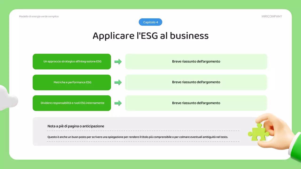Un semplice piano aziendale ESG in verde e blu