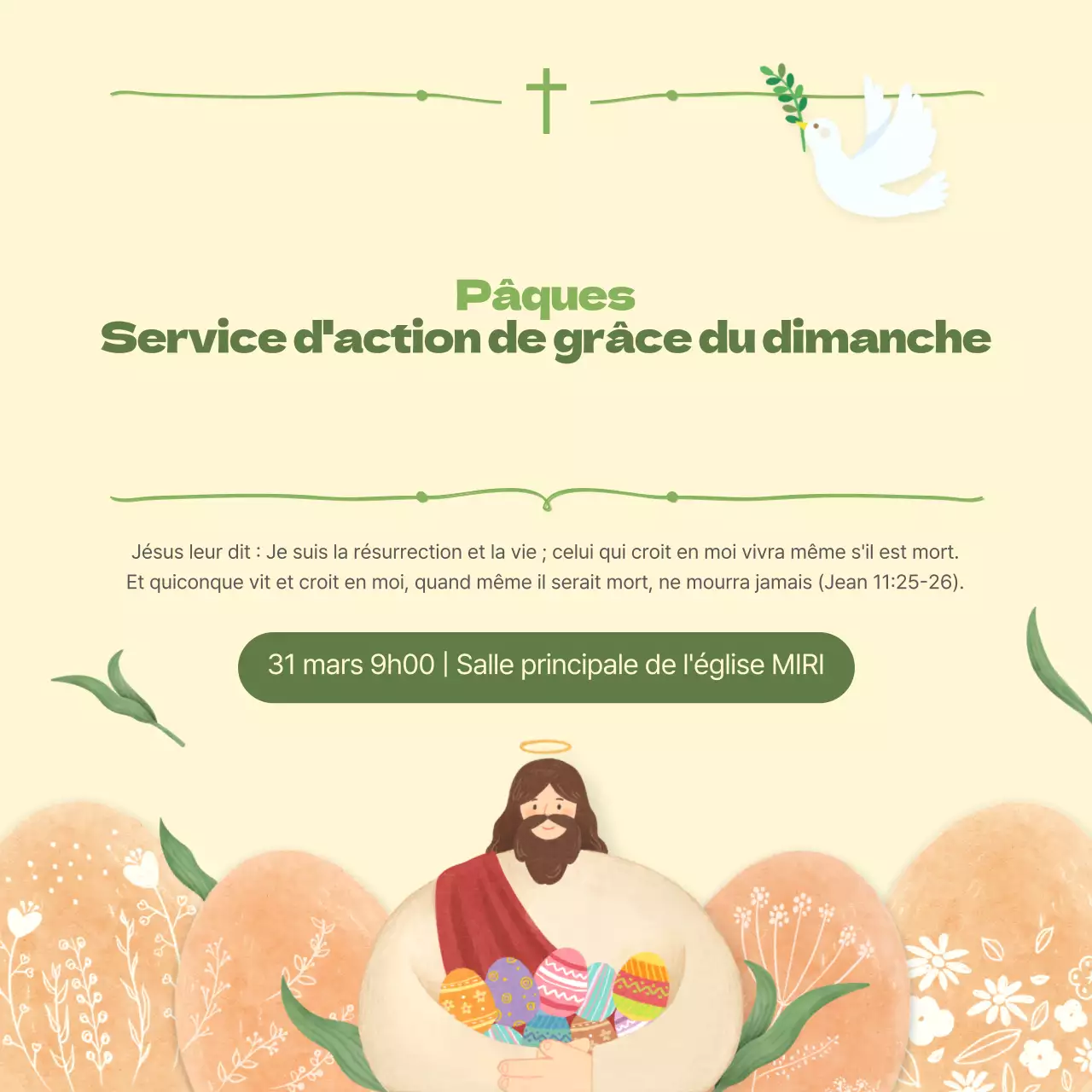 Annonces simples de Pâques en vert et jaune