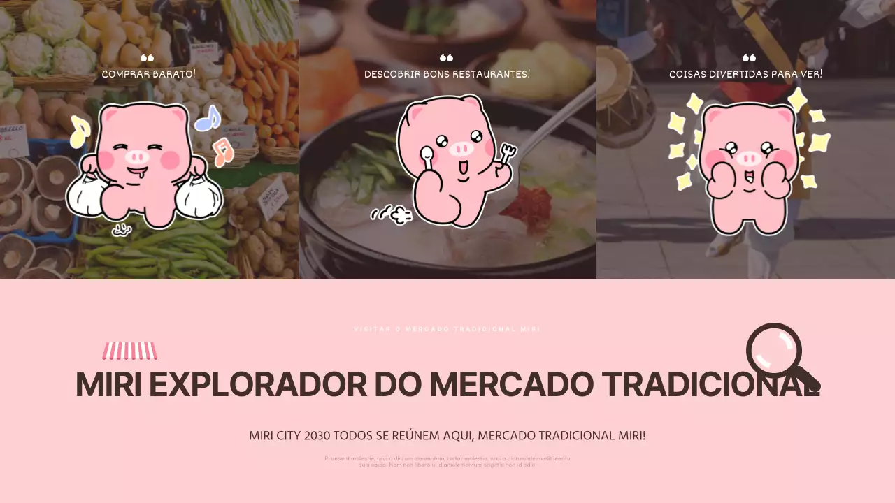 Promover o esquema de cores rosa e castanho dos mercados tradicionais