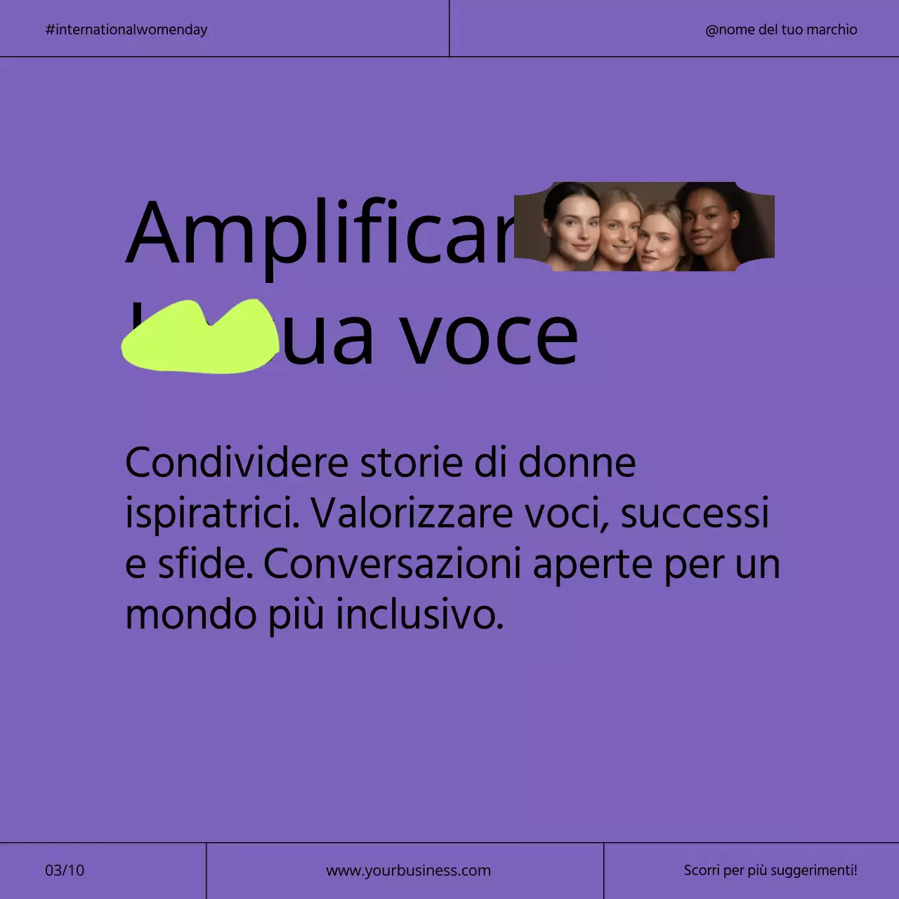 Campagna per la Giornata internazionale della donna in viola e neon moderno