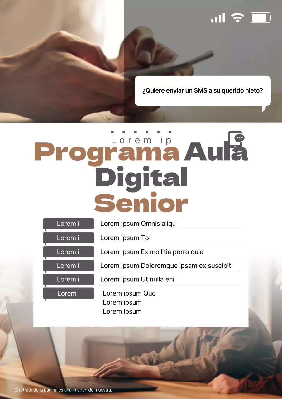 Un sencillo anuncio marrón y gris del programa de formación de directivos