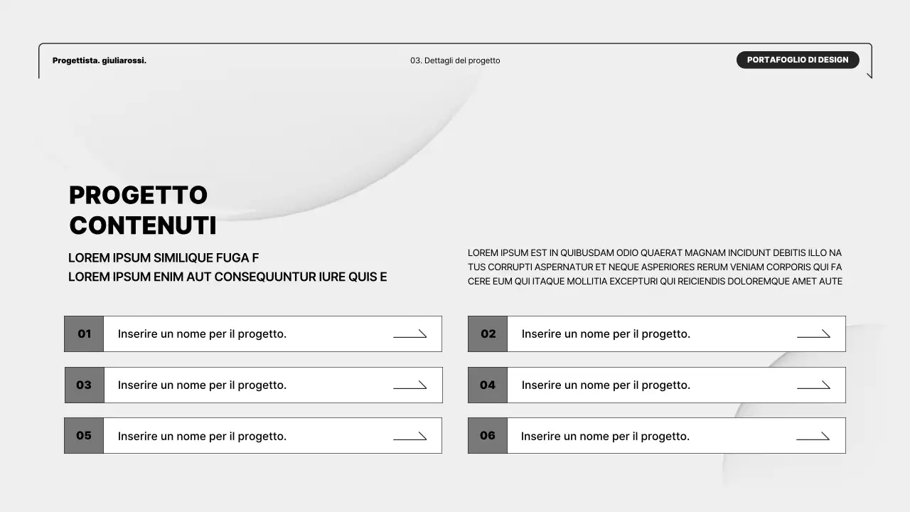 Portfolio di designer minimalista in bianco e nero