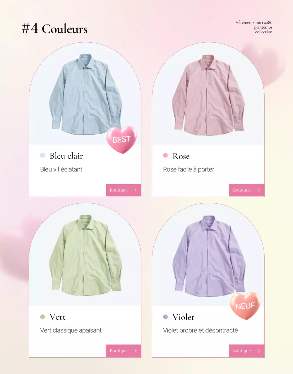 Promouvoir les pages de produits de la mode printanière en rose