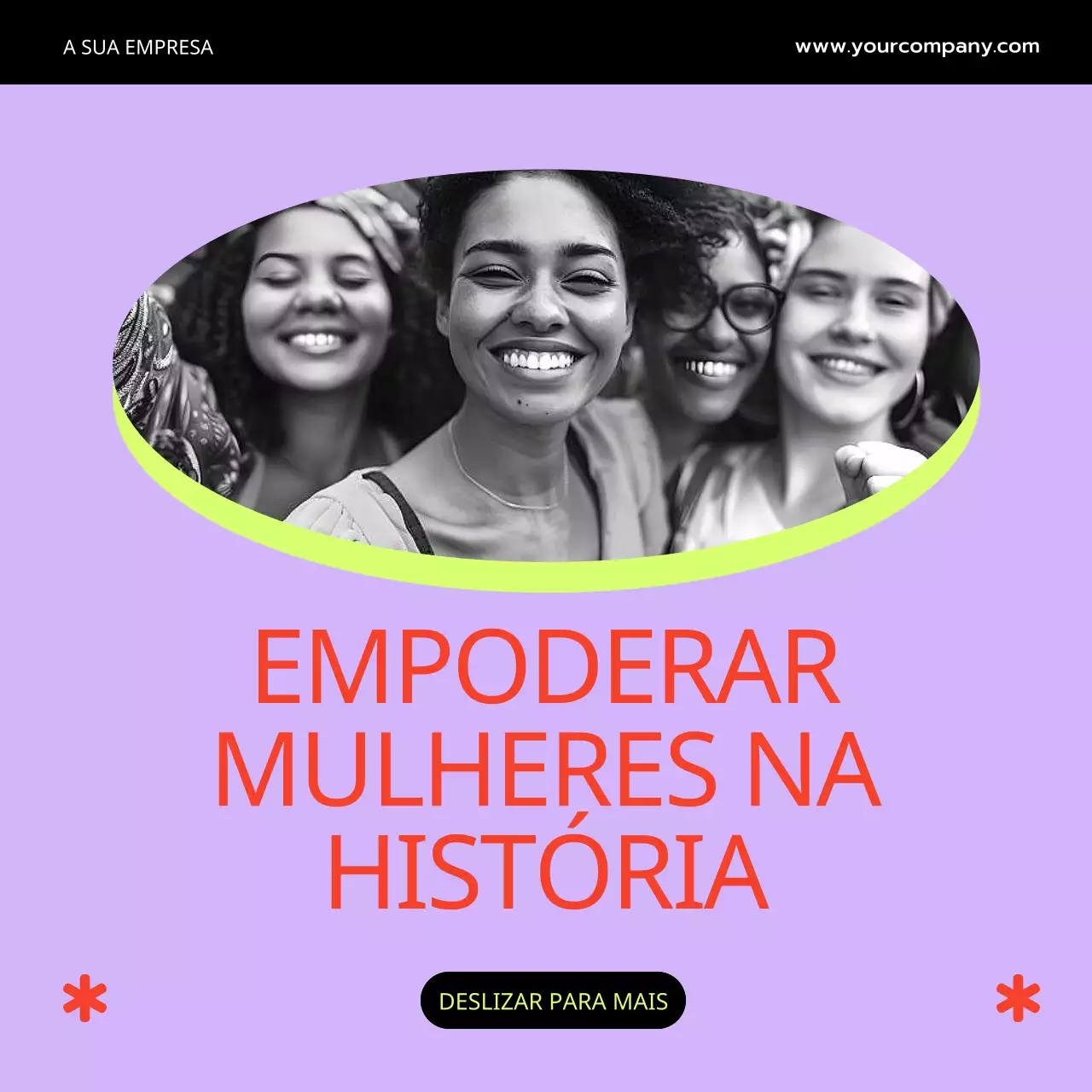 Publicidade de dicas para o mês da mulher com tema pop roxo e amarelo
