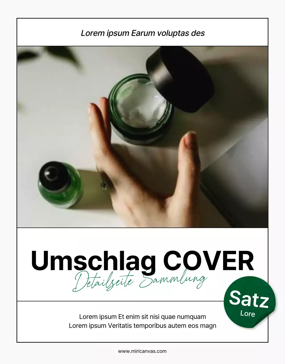 Werben Sie für ein einfaches, modernes, natürliches Kosmetik-Deckblatt in Grün und Weiß