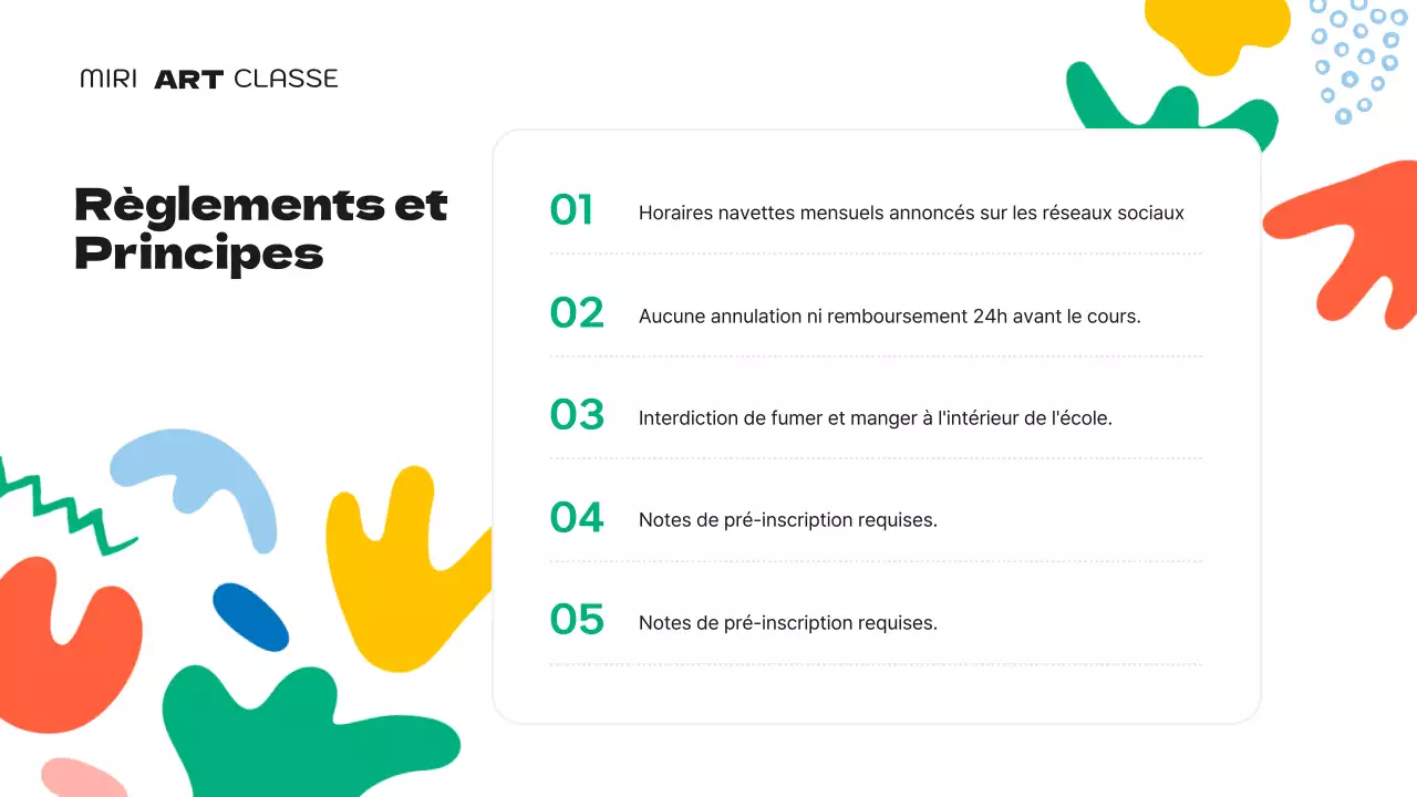 Un joli prospectus d'école d'art vert et orange