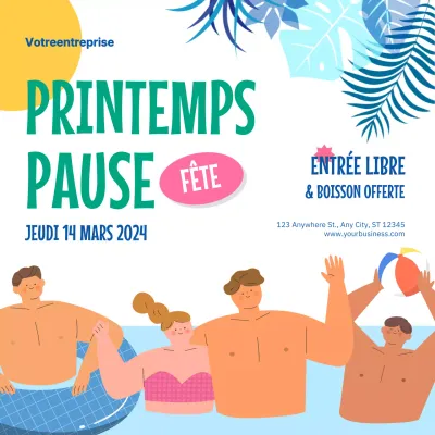 Publicité pour la fête de la semaine de relâche tropicale bleue et verte