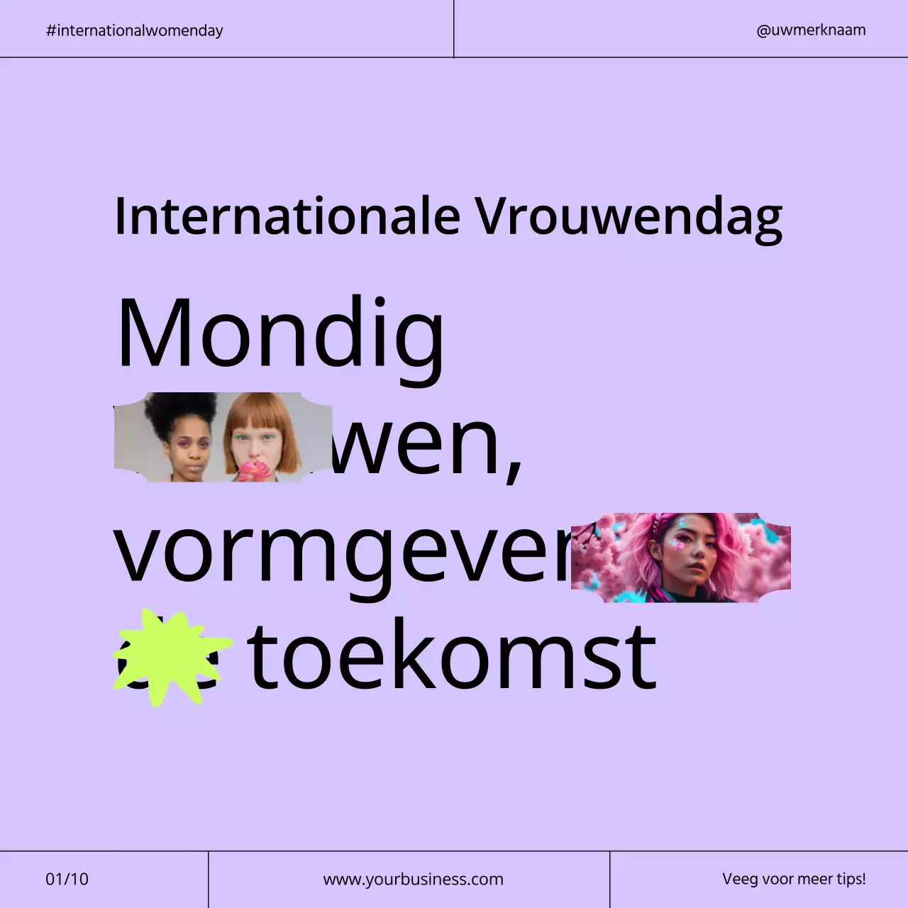 Paarse en neon moderne internationale vrouwendagcampagne